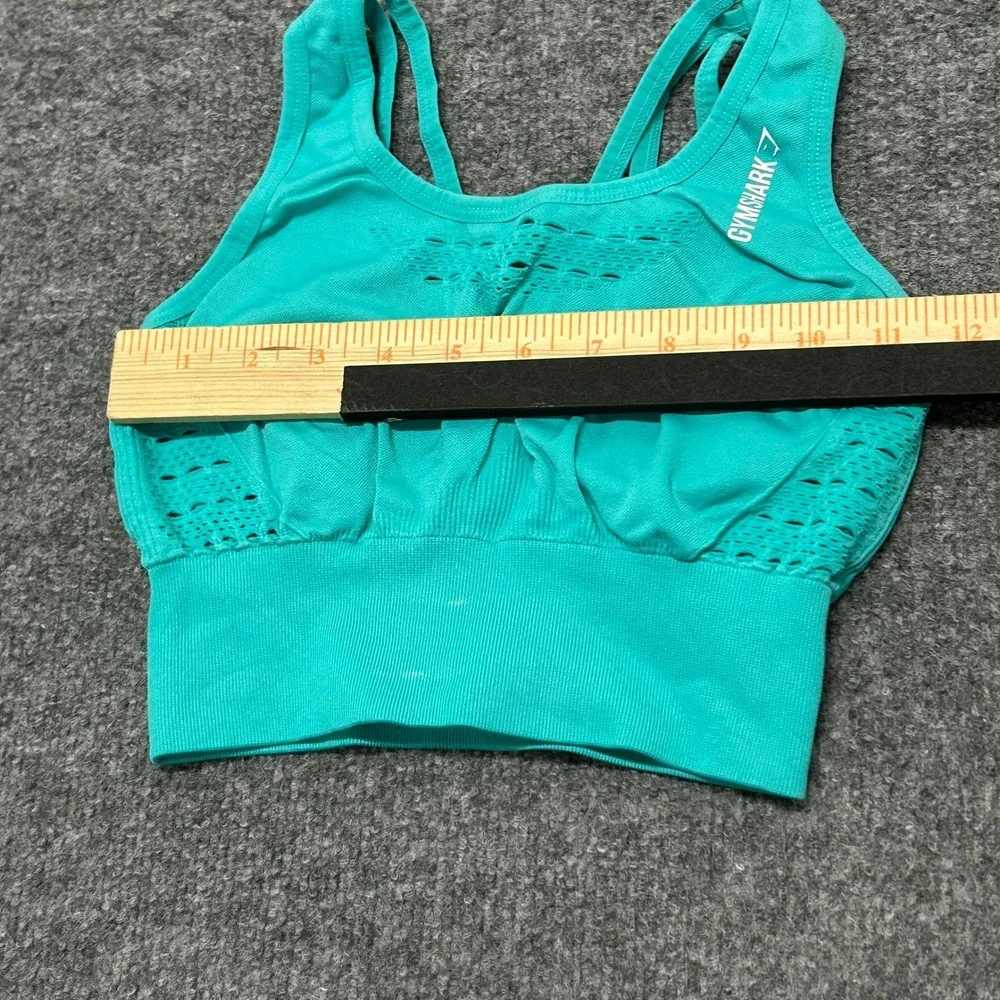 Gymshark Sports Bra Womens Size S Teal Green Seamless Strappy Perforated Active